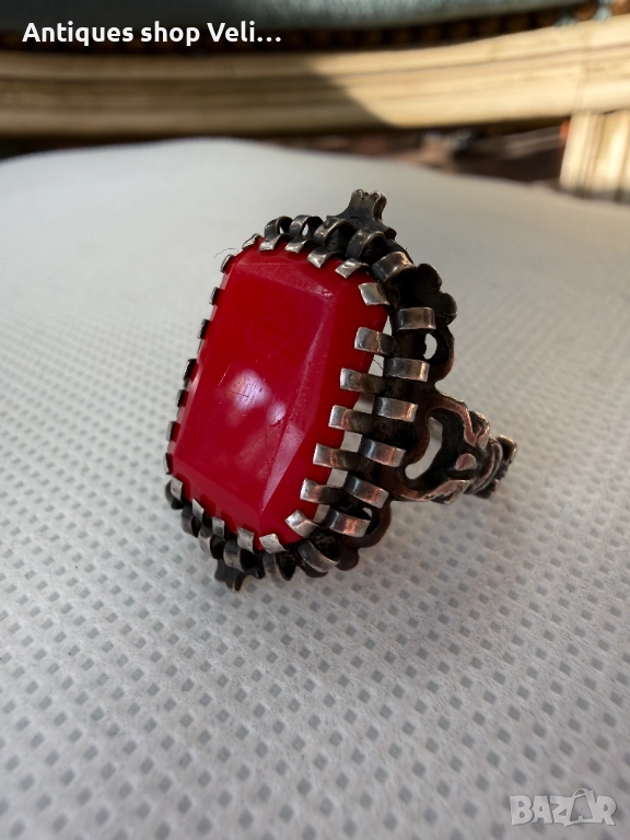 Сребърен пръстен с корал №7729 , снимка 1