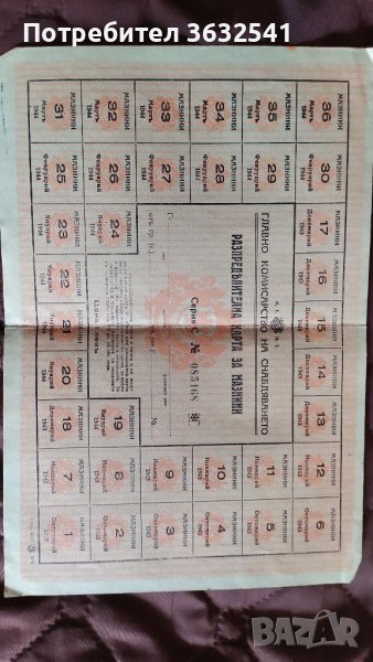 Продавам стара разпределителна карта за мазнини от 1943г., снимка 1
