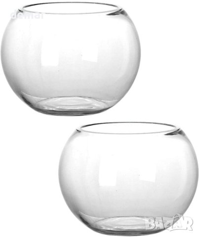 Кръгла стъклена ваза за цветя, микро терариум, купа за златни рибки, 12х12 см 2 бр. 