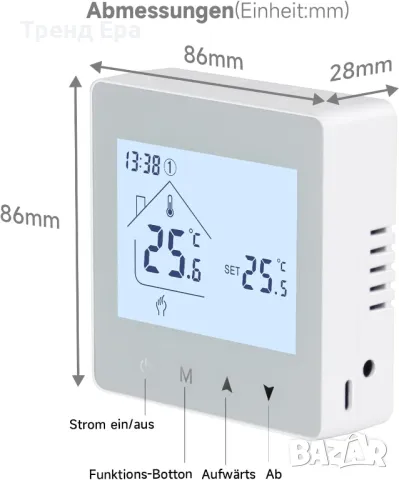 BEOK термостат 3А програмируем BOT-R6W, снимка 3 - Друга електроника - 49383506