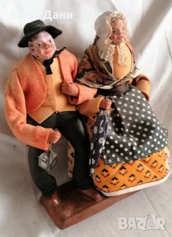 мъж и жена фолк кукли с керамични части и основа Франция, снимка 3 - Колекции - 35479893