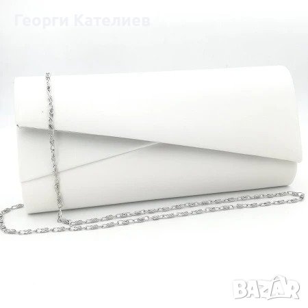 Официална Дамска Чанта Клъч Тип Плик Кожена В Бяло, снимка 1 - Сватбени аксесоари - 44102369