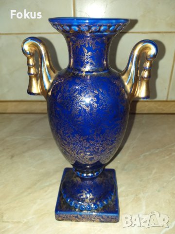 Стара синя английска ваза порцелан, снимка 3 - Антикварни и старинни предмети - 43504537