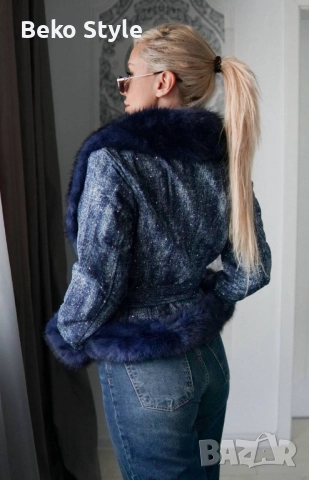 Уникално дамско яке с пух и камъчета , снимка 2 - Якета - 52283422