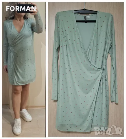 Зелена рокля на ситни цветчета тюл с подплата 