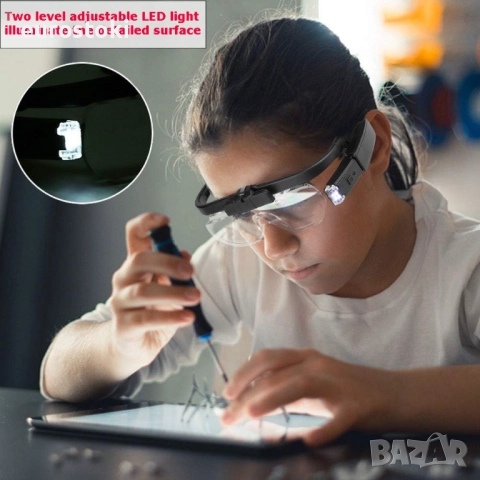 Лупа очила с LED светлина за работа отблизо, USB акумулаторна лупа за глава, снимка 4 - Други инструменти - 52484597