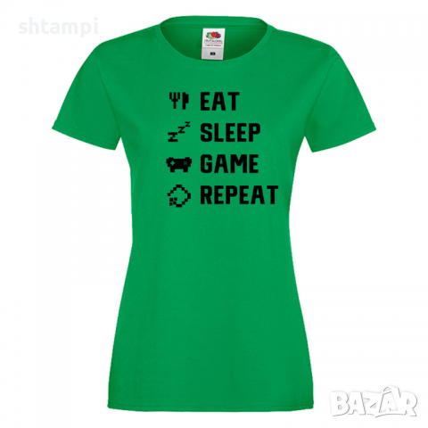 Дамска тениска,Game 4,Eat,Sleep,GameRepeat,Ядене,Спане,Геймс, снимка 6 - Тениски - 36420330