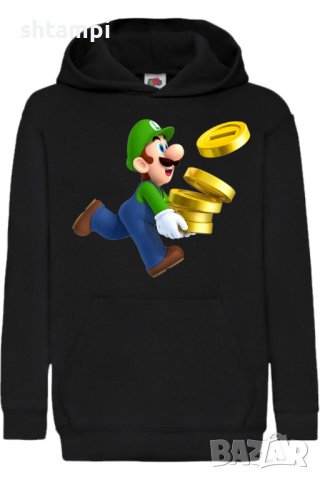 Детски Суитчър/Суитшърт Luigi Coins,Super Mario,Игра,Подарък,Изненада,Забавление,Рожден Ден, снимка 2 - Детски анцузи и суичери - 38358877
