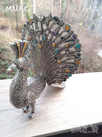 Посребрен Паун Ар Деко 1930-40, снимка 2 - Антикварни и старинни предмети - 52591586