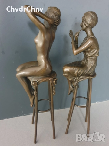 27см-1кг Chiparus статуетка/еротика/френска бронзова скулптура/малка фигура на гола жена на стол, снимка 2 - Статуетки - 52457322