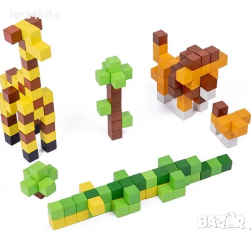 Cubika - 3 модела Цветни дървени кубчета строител за изграждане различни конструкции., снимка 11 - Образователни игри - 34939312