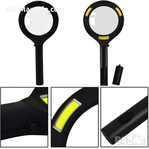 Увеличителна ръчна лупа с LED осветление COB лампа за четене на книги голям диаметър 3X увеличение, снимка 6 - Други инструменти - 50919610