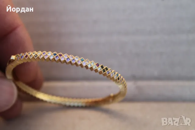 Дамска сребърна гривна с камъни и с позлата, снимка 3 - Гривни - 48500105