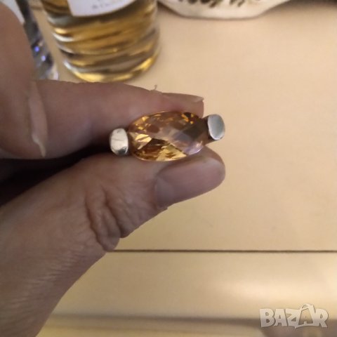 Марков сребърен пръстен с голям естествен цитрин , снимка 1 - Пръстени - 37400230