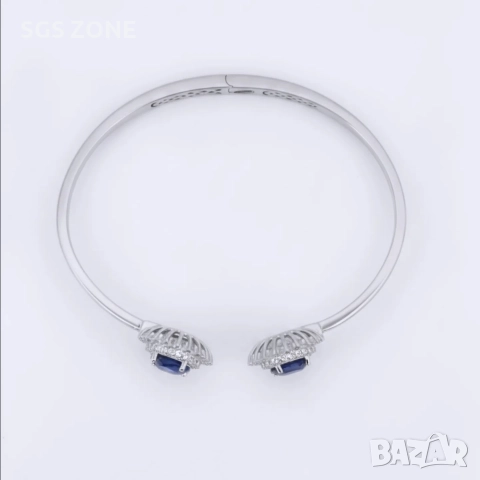 стилна сребърна гривна със сапфир, снимка 4 - Гривни - 52748969