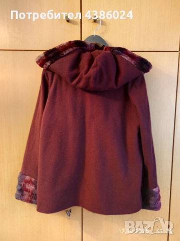 ДАМСКО БЪЛГАРСКО ВЪЛНЕНО ПАЛТО ЦВЯТ ВИШНЕВО ХЛ СУПЕР ЕВТИНО!, снимка 4 - Палта, манта - 52090304