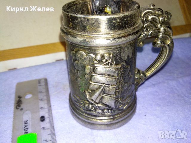 Стар КОЛЕКЦИОНЕРСКИ РУСКИ ЦИНКОВ КАПИТАНСКИ СВЕЩНИК - ЧАШКА с ОРНАМЕНТИРАНИ ВЕТРОХОД и ОРЪДИЕ 42644, снимка 12 - Колекции - 43828026