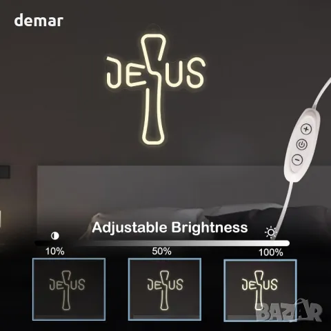 Неонов знак Исус Кръст, перфектен за домашен декор, религиозни събития, USB захранване, снимка 5 - Декорация за дома - 49908221