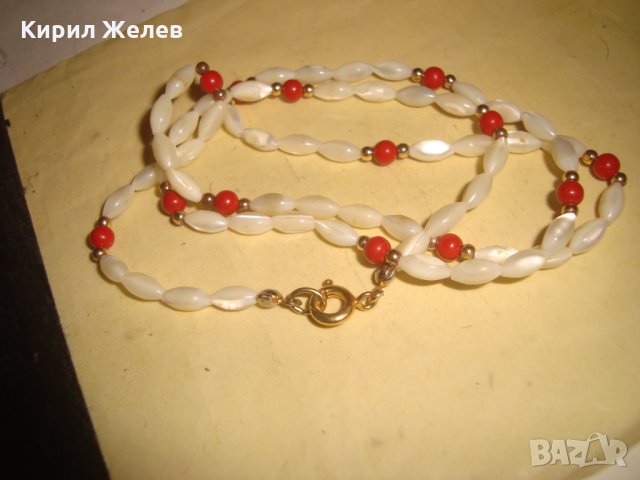 РЕТРО АРТ НЕЖНО КОЛИЕ БЯЛ АХАТ и ЧЕРВЕН КОРАЛ РЪЧНА ИЗРАБОТКА АРТ ДЕКО БИЖУ 27081, снимка 5 - Колиета, медальони, синджири - 35119856