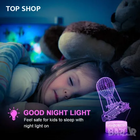 Battle Bus 3D нощна лампа с дистанционно 16 променящи се цвята USB, снимка 3 - Настолни лампи - 48780405