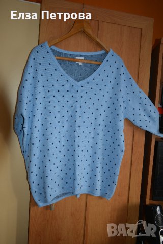 Зимна млечно синя блуза с паднало рамо и 3/4 ръкав, снимка 1 - Блузи с дълъг ръкав и пуловери - 43860952