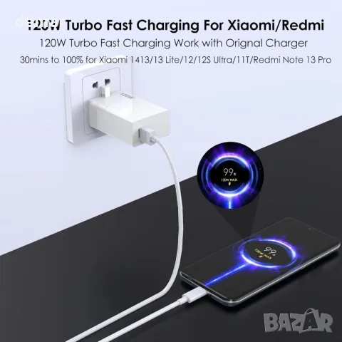 120W 6A бързо зарядно за Xiaomi 14 13 12 13T 12T 12s Pro Lite Hypercharge Turbo, снимка 2 - Оригинални зарядни - 49793047