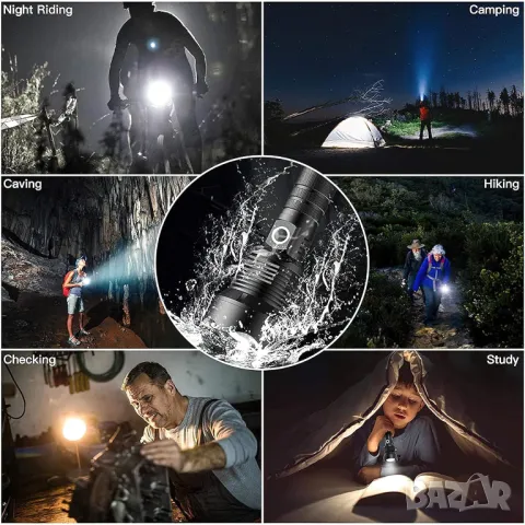 Р90 Мощен метален LED акумулаторен CREE LED прожектор фенер , снимка 6 - Екипировка - 48706886