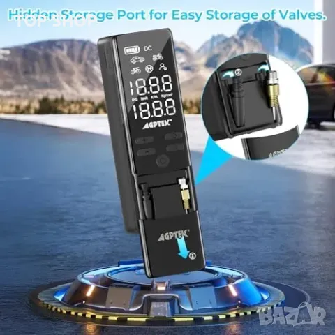 Нов Преносим компресор 150PSI 5000mAh – Бързо надуване за гуми и топки, снимка 5 - Друга електроника - 49263866