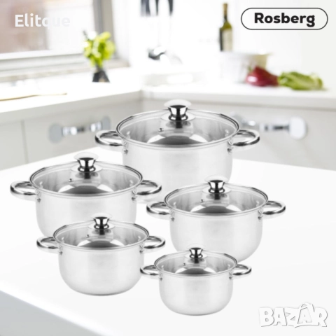 Комплект тенджери Rosberg R51210O10, включва-18/20/22/24/26см., Неръждаема стомана