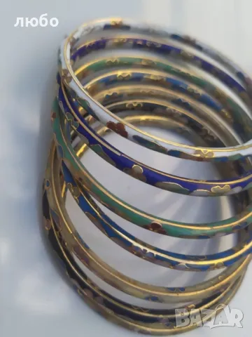 Комплект от 7 Винтидж Флорални Гривни Cloissone цветни Емайлирани Флорални 1940 Китай , снимка 6 - Гривни - 47668195