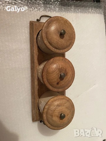 Керамични съдове за кафе, чай и захар, Дървен капак и дървена опора, снимка 2 - Аксесоари за кухня - 50528219