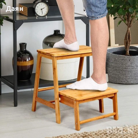 Сгъваема бамбукова табуретка, стълба с 2 стъпала COSTWAY, снимка 2 - Други стоки за дома - 53163661