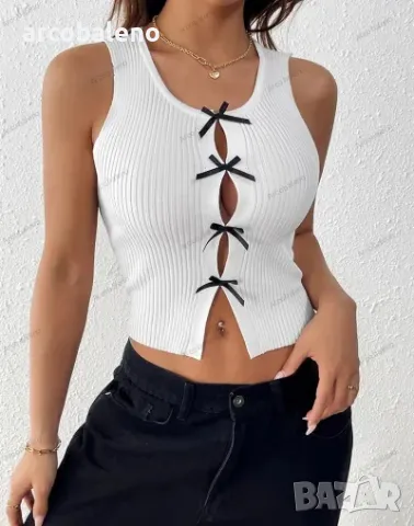 Дамски едноцветен потник с панделки и презрамки , снимка 6 - Потници - 49214494