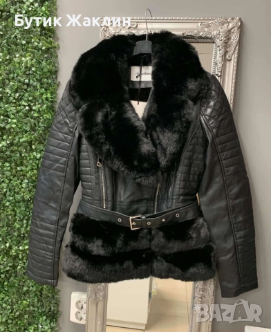 Дамско кожено яке с пух, снимка 1