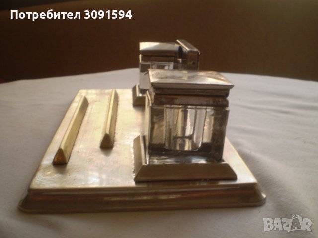 АНТИКВАРНА настолна мастилница GDR никелиран бронз кристал, снимка 9 - Антикварни и старинни предмети - 38693629