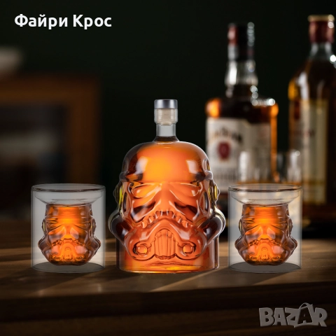 Комплект за уиски, стъклена бутилка Stormtrooper 750мл, 2 чаши Starwars подарък за мъже, снимка 4 - Подаръци за мъже - 52799122