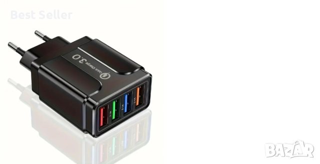 Бързо зареждане 4-портово USB зарядно устройство за моб тел LED Светещ Fast Charger 20W, снимка 2 - Оригинални зарядни - 44053137