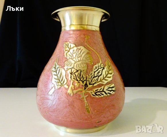 Бронзова ваза,гарафа,емайл,рози 730 гр. 