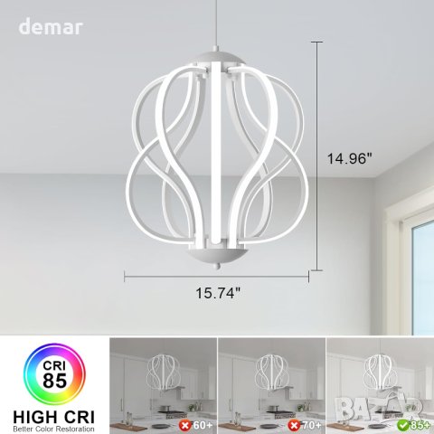 LMiSQ Модерна лампа - полилей Ф38CMxH40CM Бяла LED Димируема 0%-100%, снимка 6 - Лед осветление - 43942123