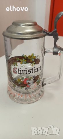 Немска кристална халба с капак, снимка 4 - Антикварни и старинни предмети - 32990092