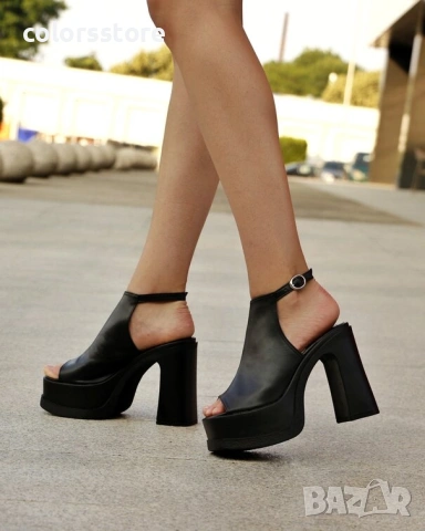 Сандали на ток - черна кожа - HML10

, снимка 1 - Сандали - 37509425