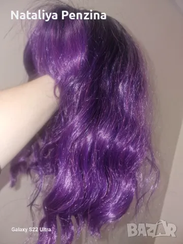 Лилава вълниста перука с бритон, снимка 6 - Аксесоари за коса - 48828728