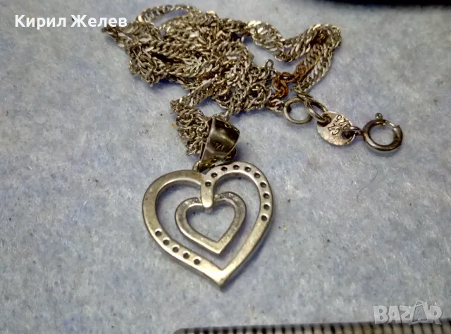 НЕЖНО СРЕБЪРНО КОЛИЕ със СЪРЧИЦЕ МАРКОВО СРЕБРО 925 CZ с БЯЛА ПОЗЛАТА и ЦИРКОНИ 38501, снимка 2 - Колиета, медальони, синджири - 49522592