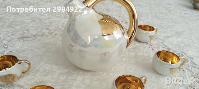 Комплект за ликьор седеф и позлата Императорски порцелан Франция, снимка 4 - Антикварни и старинни предмети - 53441719