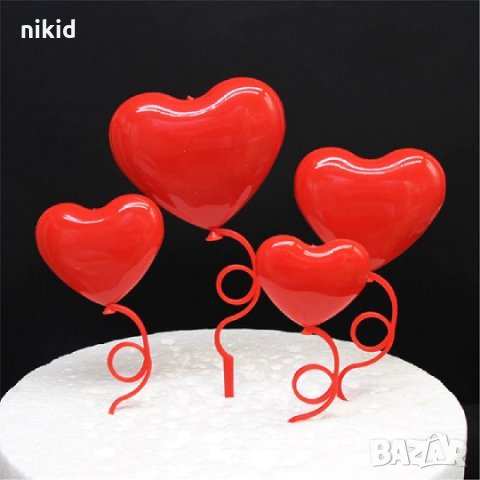 4 бр пластмасови сърца сърце тип балон топери топер украса декор за торта Свети Валентин, снимка 2 - Други - 32814311