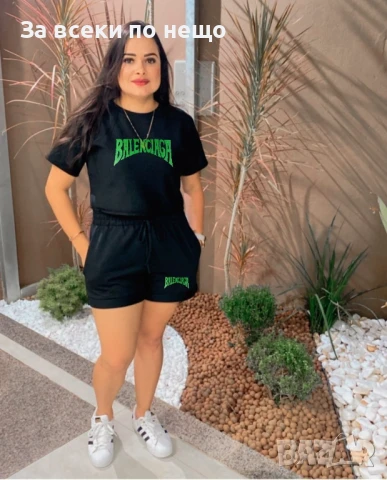 Balenciaga Дамски Черен Летен Комплект Тениска И Къси Панталони👚🩳Дамски Къс Екип Код LFS504, снимка 1