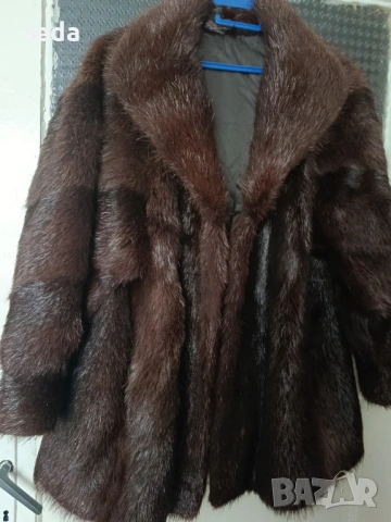 Луксозно кожено палто естествен косъм - размер L/XL, снимка 3 - Палта, манта - 53259038