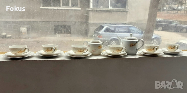 Японски порцеланов сервиз за кафе дракони - холограм ГЕЙША