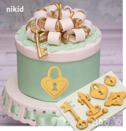 Ключ Катинар сърце Брава Панта силиконов молд форма декорация украса фондан торта мъфини и др