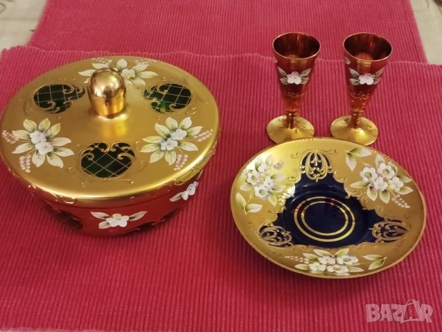 Стар сервиз от цветно стъкло. , снимка 11 - Антикварни и старинни предмети - 43502988